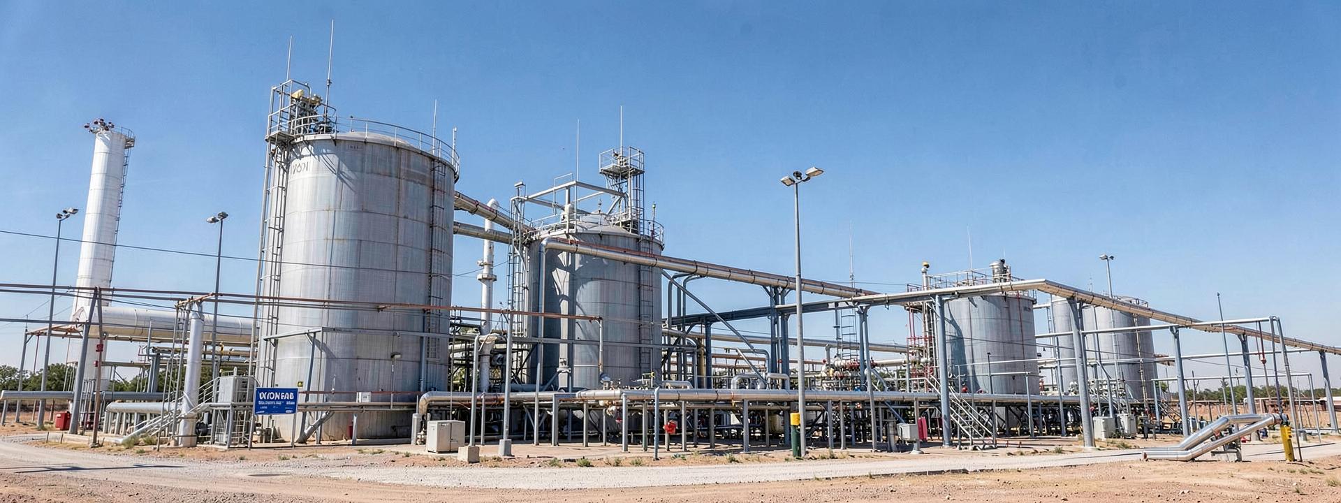 Oil storage tanks and pipeline infrastructure in West Texas
